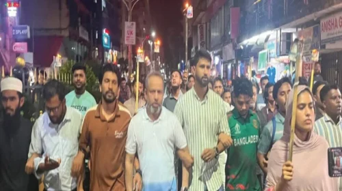 হবিগঞ্জে এনসিপি নেতাদের ওপর হামলার প্রতিবাদে সিলেটে মশাল মিছিল