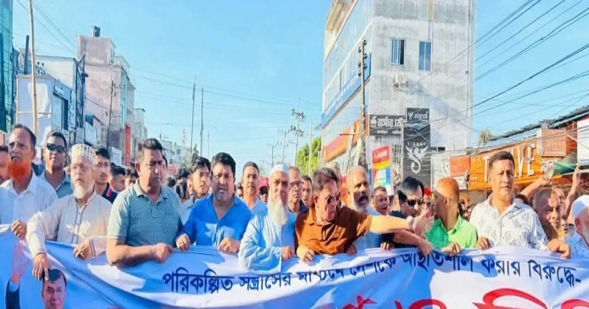 পরিকল্পিত সন্ত্রাসের প্রতিবাদে নোয়াখালীতে বিএনপির বিক্ষোভ মিছিল